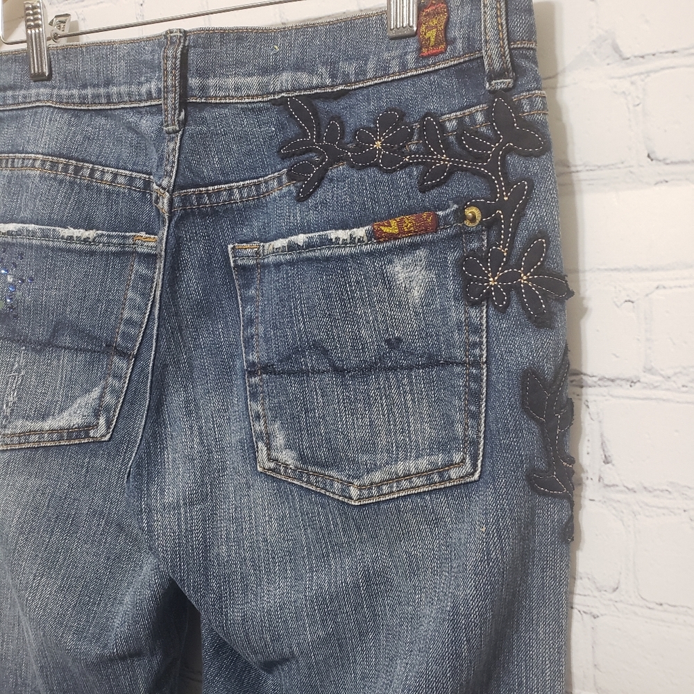 7FAM Sz 28 Floral & Rhinestone Embellished Jeans - Picture 12 of 16